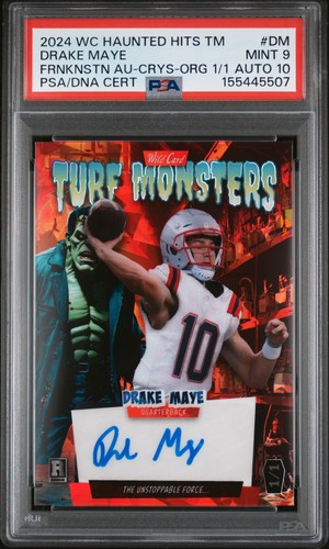2024 WILD CARD CRYSTAL HOLO FOIL-ORANGE 1/1 #DM DRAKE MAYE RC 1/1 PSA 9 AUTO 10