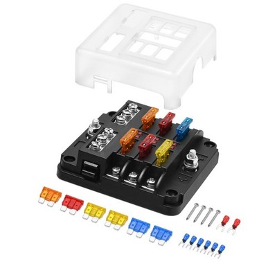 12V Fuse Block, 6 Circuit Fuse Box, with LED Warning Indicator, for Automotive