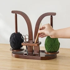Wooden Yarn Holder with Magnetic Spindles for Crochet & Knitting