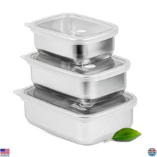 Premium Stainless Steel Food Storage Containers - Airtight, Leakproof, Set of 3
