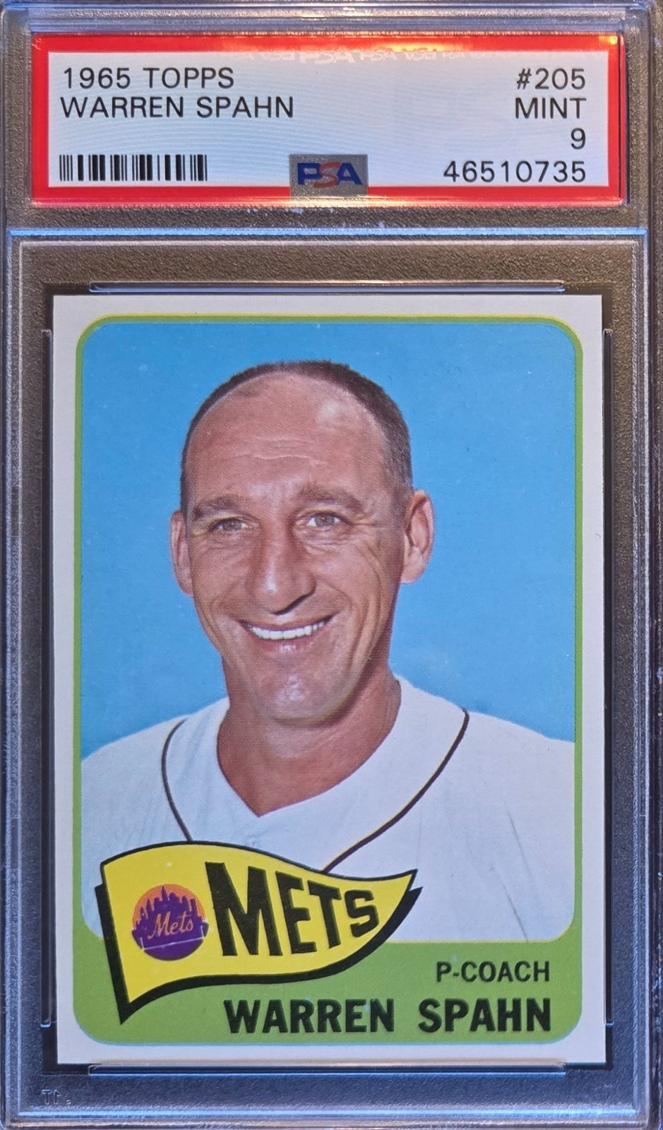 1965 Topps Warren Spahn #205 - PSA 9 MINT - HOF - Low Pop - Only 5 higher!