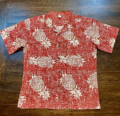 Palmwave Hawaii Aloha Shirt Mens Large Red Pineapple Print 100% Cotton Camp