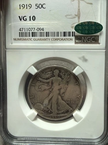 1919 Walking Liberty Half Dollar CAC Ngc Certified VG-10 Silver 50c Coin