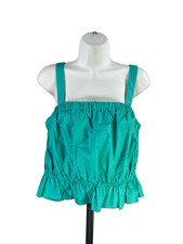 Banana Republic Women's Blue Gather Cropped Adjustable Sleeveless Peplum Top - L