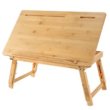 Drawing Table Laptop Desk Adjustable Drafting Foldable Bamboo Bed Tray