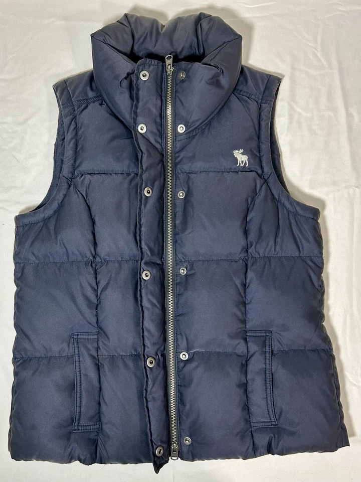 Chaleco acolchado Abercrombie & Fitch para hombre plumón de ganso azul marino grande concha de nailon Foto 3 de 4