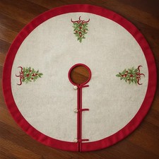 Natural and Red Holly Festive 53" Christmas Tree Skirt