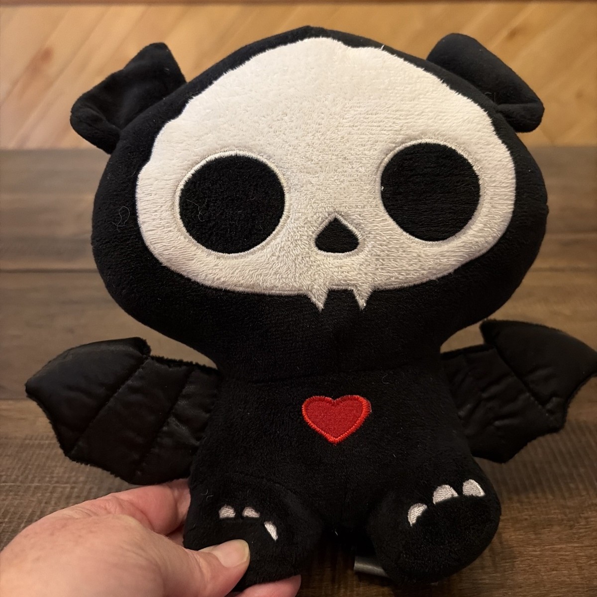 Skelanimals Diego Bat Plush Black & White Skull Red Heart 