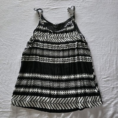 Emery Rose Black White Geometric Spaghetti Strap Tank 1XL Plus Curvy Flowy