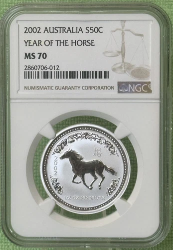 2002 ** 50c ** Australia Lunar ** Year of The Horse ** 1/2 Oz. ** NGC MS 70