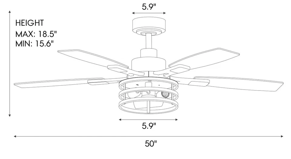 Ceiling Fan 51" - Light & Remote - Reverseable Blade Black/Wood - Black Frame - Image 3 of 4