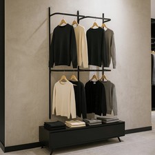 Verkaufstisch mit Wandsystem und Konfektionsrahmen anthrazit Rückwandsystem Set