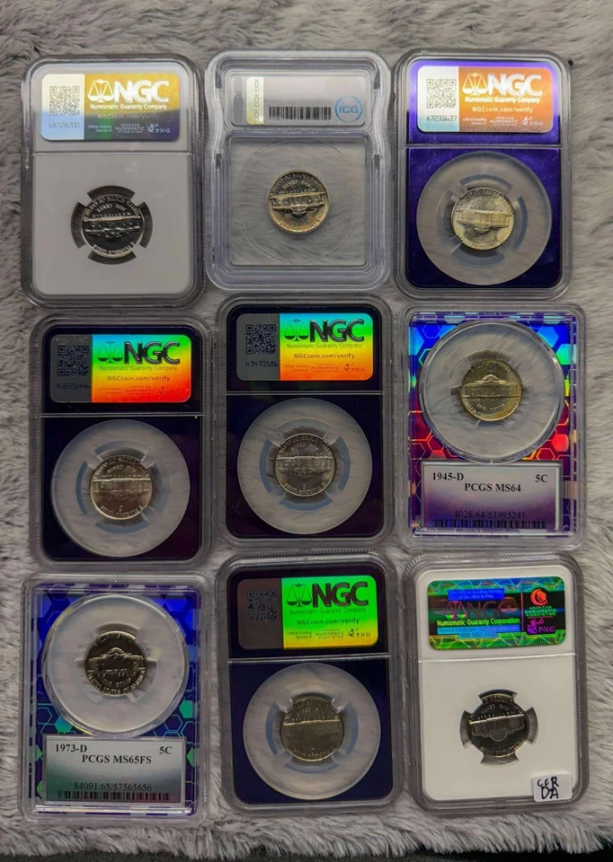 🔥 Lot of (9) Graded Jefferson Nickels – NGC / PCGS / ICG – MS64–MS67, PF67, Cam - Image 2 of 2