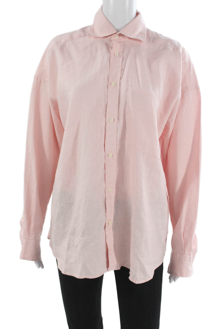 WNU Women Basic Pink Linen Collared Button-Up Long Sleeve Top Size MFree Shipping in US $100+ Orders | $6.95 Orders Below