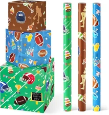 Football Wrapping Paper Rolls - 3 Short Rolls Birthday Wrapping Paper Rolls S...