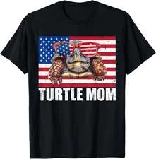Turtle Mom USA Flag Funny Mothers Day Gift 4th of July T-Shirt