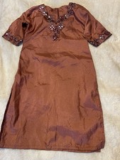 NEW Orange Silky Pakistani Desi Kameez Eid Gathering