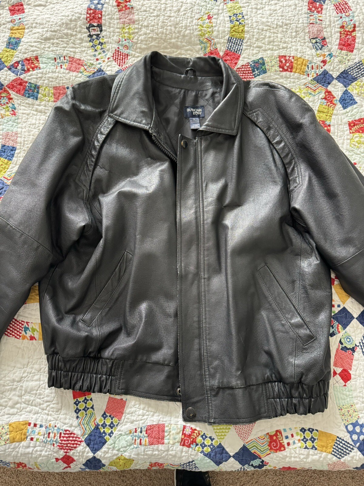 FILA Giacca vintage anni '90 Duncan Row in pelle nera taglia XL biker punk