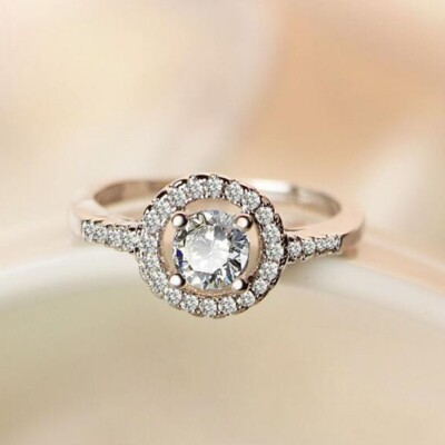 2.50CT Round Cut Simulated Diamond Halo Engagement weeding Ring 14KW Gold Finish
