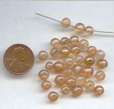 50 VINTAGE GLASS PEACH 6mm. To 8mm. ROUND SMOOTH HAND MADE BEADS 7295