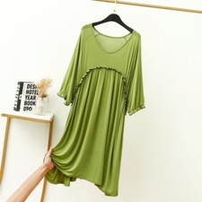 Women Modal Loose Nightdress Ruffles Dress Retro Sleepwear Loungewear Casual