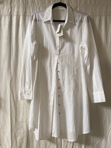 NWT Eileen Fisher Organic Cotton White LS Classic Collar Shirt Dress, Large