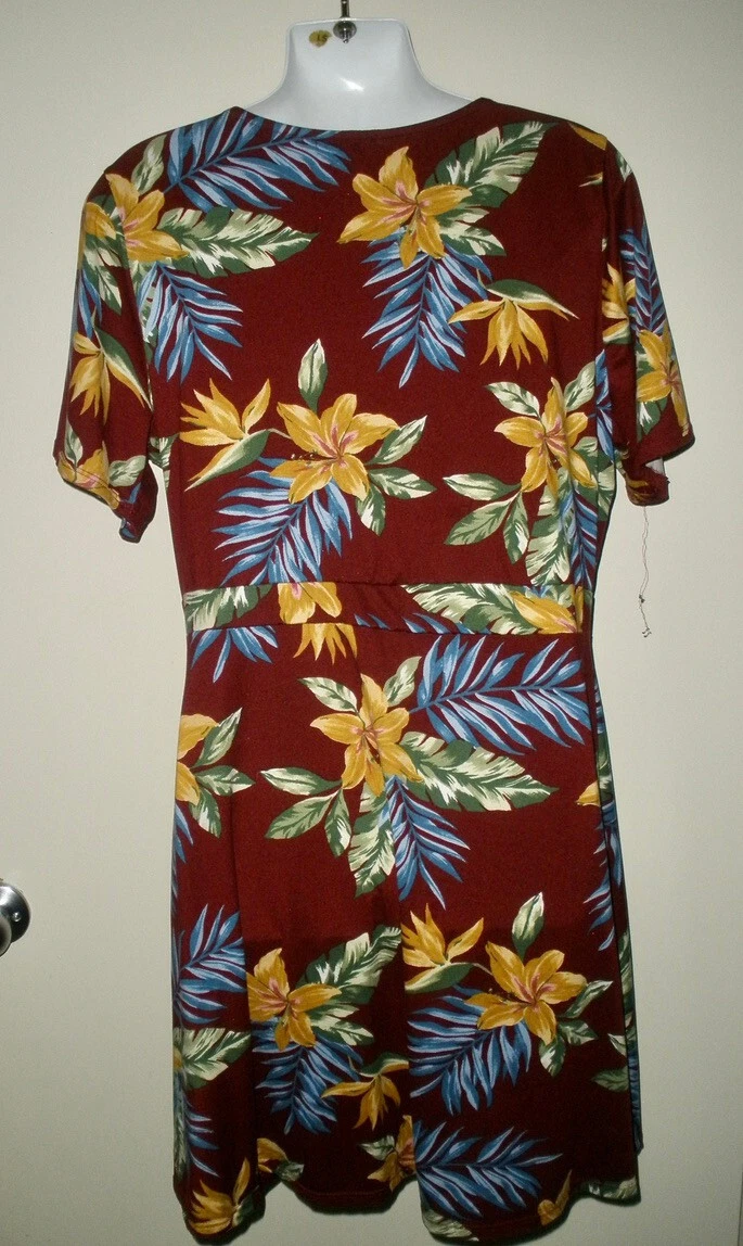 VETEMENTS #302 Abito Curvy Sense Plus 2X 22 24 Borgogna Marrone Floreale Gigli Elasticizzato USA