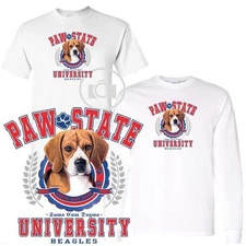 Beagle Dog Paw State University Short / Long Sleeve White T Shirt  M-3X