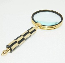 9" Brass Magnifying Glass w/ Mother of Pearl Handle - Hand Held Magnifier