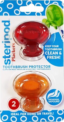 Steripod Clip-on Zahnbürstenschutz, rot und orange, - 2er Pack
