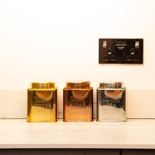 Vintage Kitchen Canisters, Brass Copper Chrome, Set of 3, Tea, Coffee, Sugar