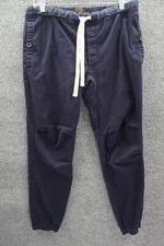 Beams Plus Jogger Pants Mens Blue Med Button Fly Drawstring Waist Pockets Japan