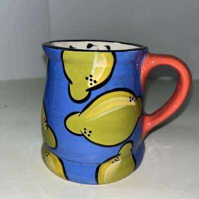 PEFI COSTA RICA Blue Green ART COFFEE CUP Lime Fruit Orange Handle MUG 12oz 2000