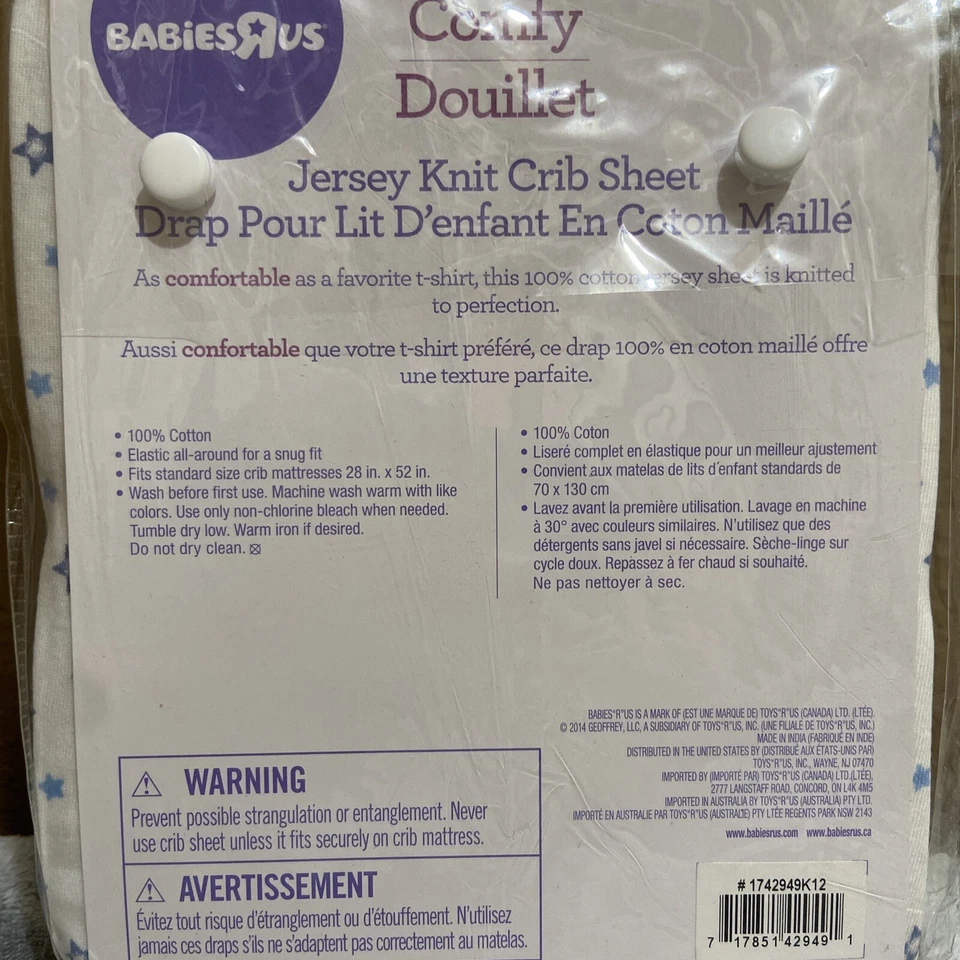 Babies R Us Cómoda Jersey Tejido Cuna Sábana - Blanco Azul Estrellas 100% Algodón Foto 4 de 4