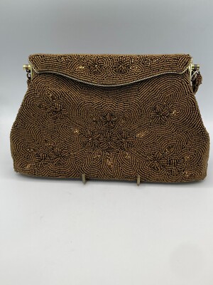 Exquisite Gold Tone Beaded Handbag with Beaded Handle 1970s  Fashion Glamourcore