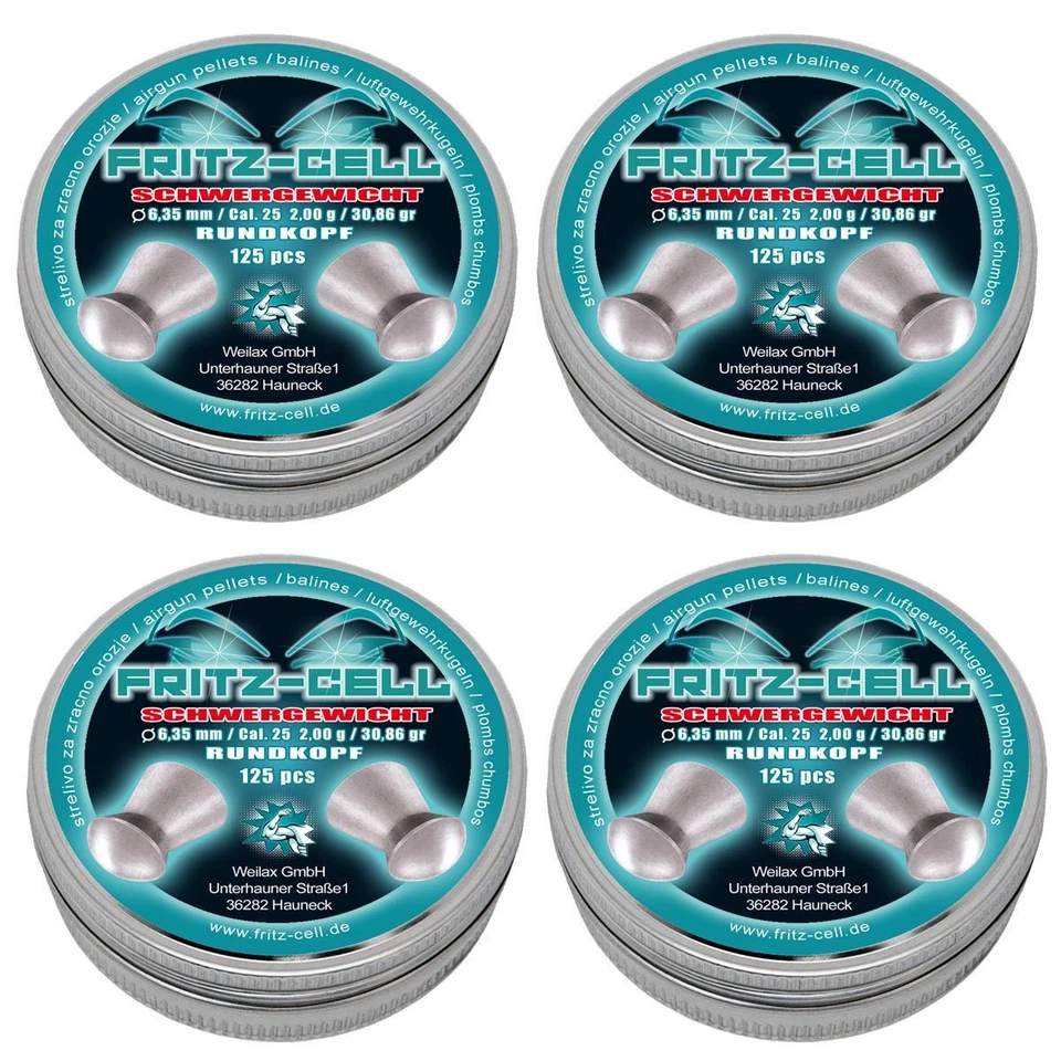 WEILAX 4 x 125 Fritz Cell Rundkopf Schwergewicht 6,35 mm Diabolos Luftgewehr Luftpistol