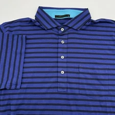 Greyson Men’s Polo Shirt L Blue Striped Cotton Stretch Golf Pocket Casual NWOT