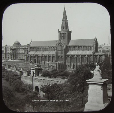 Glas magische Laterne Dia GLASGOW KATHEDRALE AUS SE UM 1890 ALTES VIKTORIANISCHES FOTO