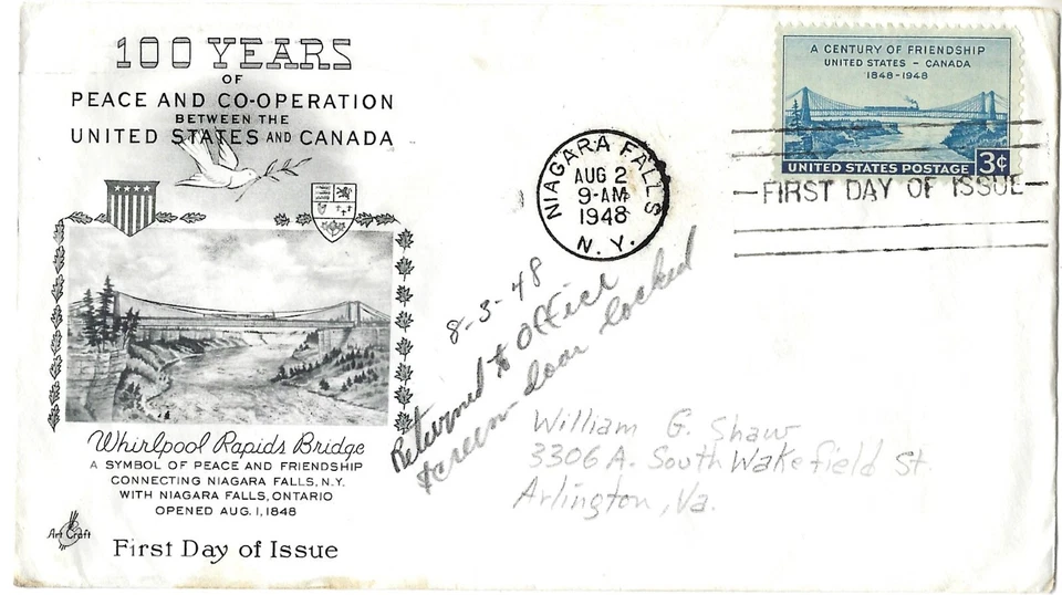 3 '48 FDCs Oregon Cent. SC#964, 100yrs Peace w/Canada 961, NY Consolidate SC#C38 - Image 2 of 3