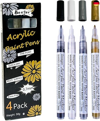 Beager Schwarz Weiß Gold Silber Acrylstifte, 0,7mm Permanent Marker Stifte 