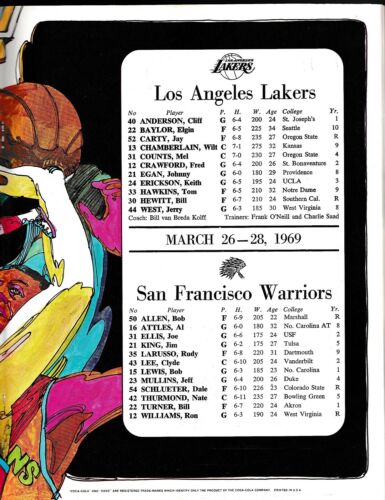 Los Angeles Lakers vs San Francisco Warriors 1969 NBA playoff basketball program - Picture 2 of 2