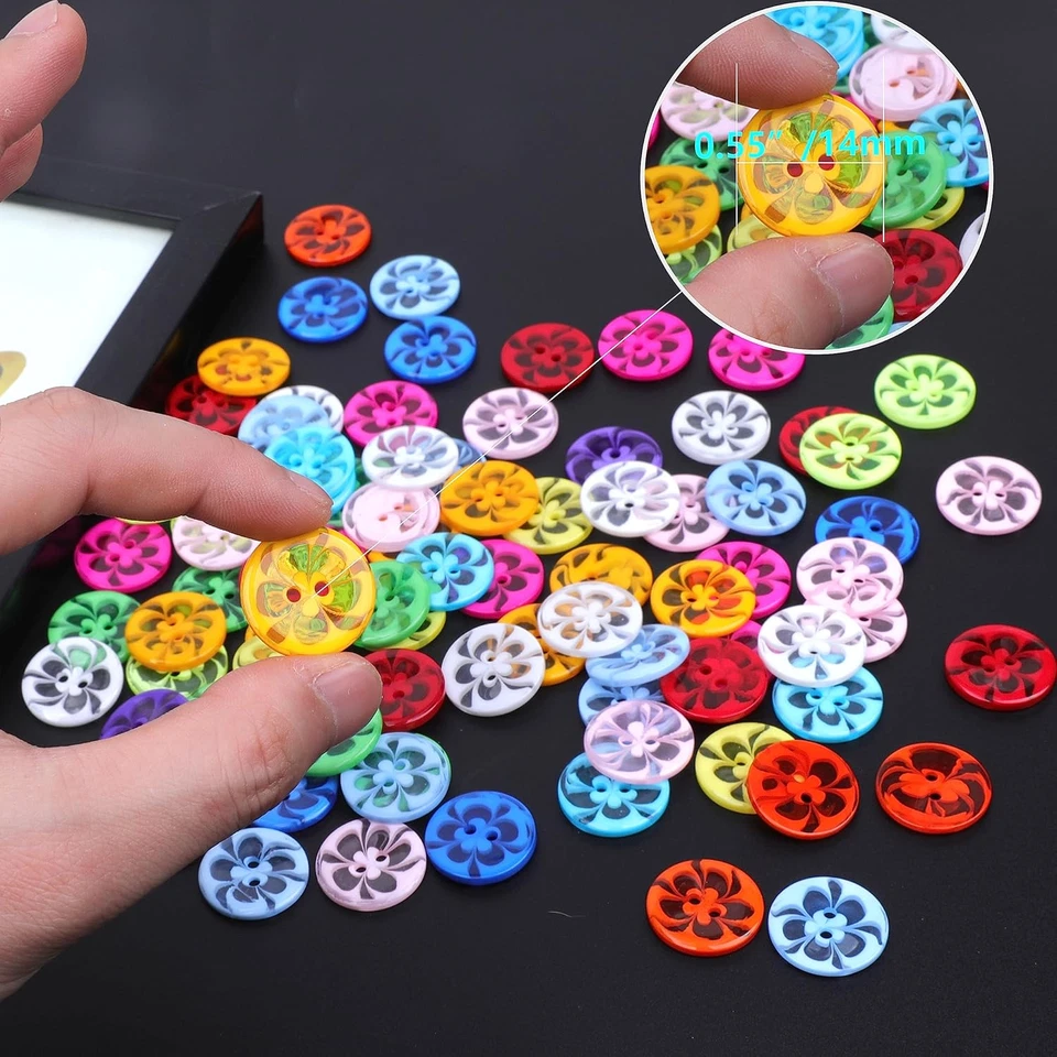 200 Pcs Mixed Resin Flowers Button/Sewing Lots Buttons 2 Hole Baby Sewing DIY Cr - Image 2 of 4