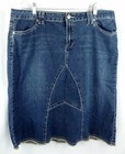 Baccini Denim Midirock Gr 16 blau ALine Stretch Fransen Saum abgenutzt bescheiden