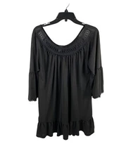 Women Win Win Tunic 3/4 Bell Sleeve Off Shoulder Black Top Size L/XL
