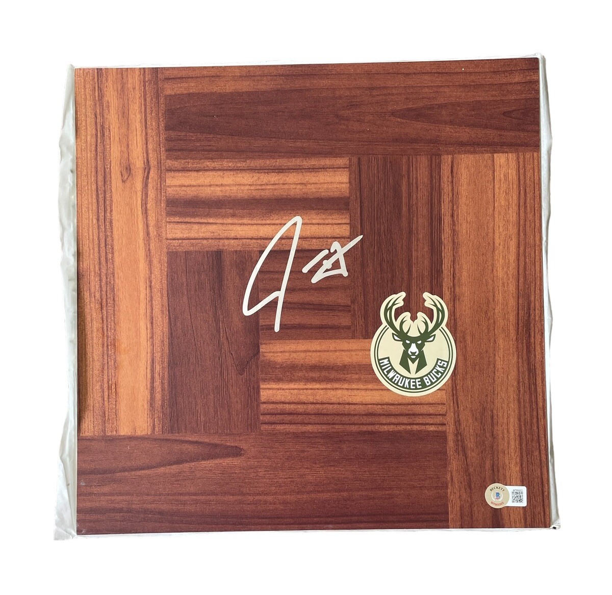 Jrue Holiday Autographed Signed Milwaukee Bucks Floorboard Auto Champs Beckett 