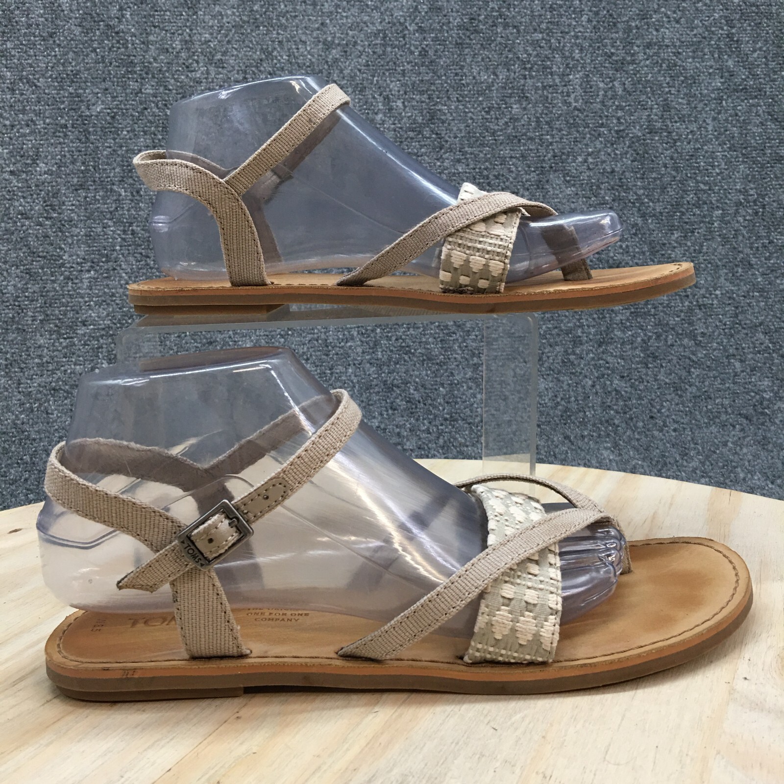 Toms Sandals Womens 8.5 Adjustable Casual Thong Brown Leather Buckle Straps