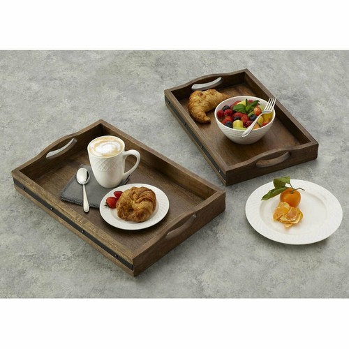 Mikasa Set of 2 Rome Vintage Nesting Tray Durable Mango Wood with Iron Detailing - Picture 6 of 7