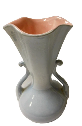 Red Wing GREY/PINK Pottery Vase SCROLL HANDLES 505 7.75" H X 4.75 W 1950S