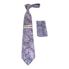 Men's Stacy Adams Necktie and Hankie Set Fancy Design Silky Look SAT43 Pink
