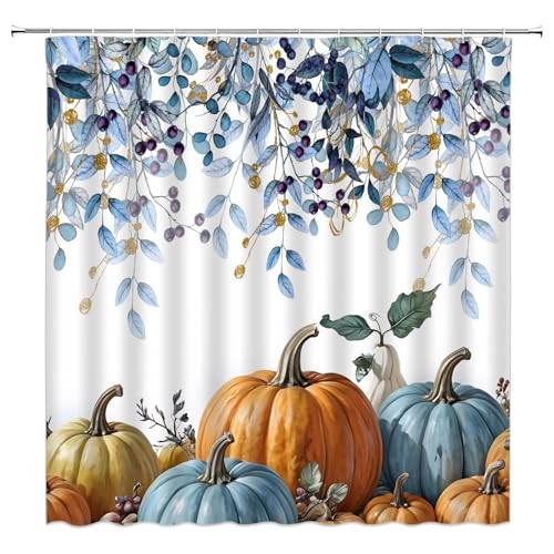 Herbst Kürbis Duschvorhang Thanksgiving 70" Breite x 70" Länge (1er Pack) blau orange - Bild 3 von 8